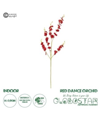 GloboStar® Artificial Garden RED DANCE ORCHID BRANCH 21413 Τεχνητό Διακοσμητικό Κλαδί Κόκκινη Ορχιδέα Y90cm